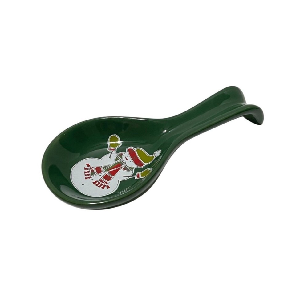 Snowman Christmas Spoon Rest 100% Stoneware Green Festive Winter Holiday